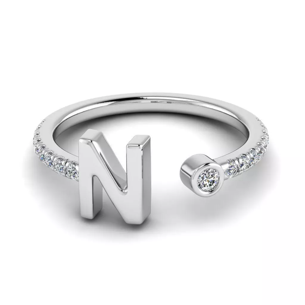 Jewelry alphabet ring N 3D print model_0