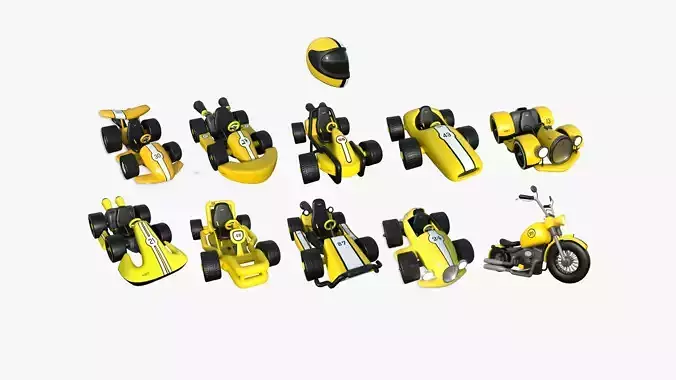 10 Cartoon Karts Yellow Collection - Vehicle Racing Design 