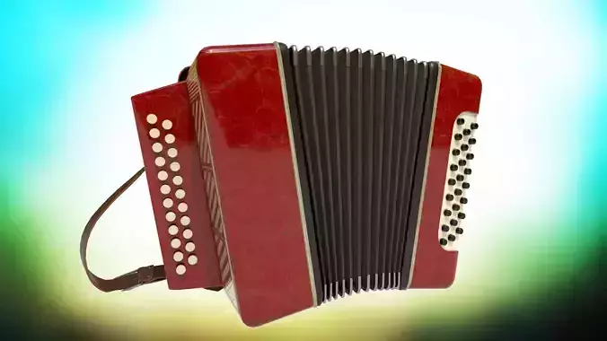 Musical instrument accordion button accordion Low-poly 3D model