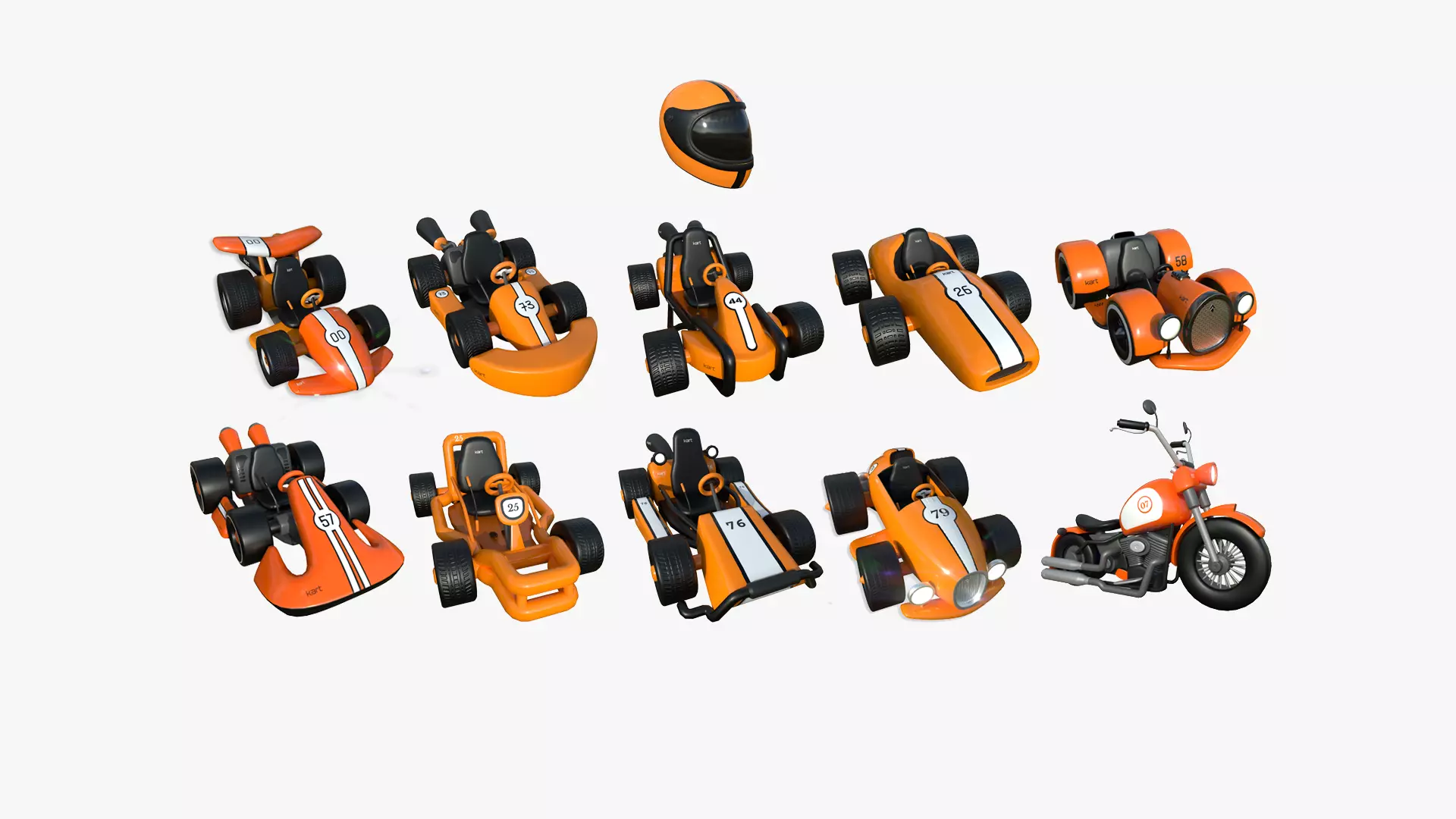 10 Cartoon Karts Orange Collection - Vehicle Racing Design _0