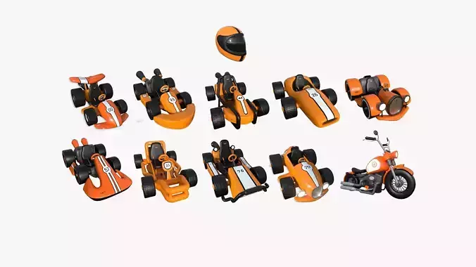 10 Cartoon Karts Orange Collection - Vehicle Racing Design 