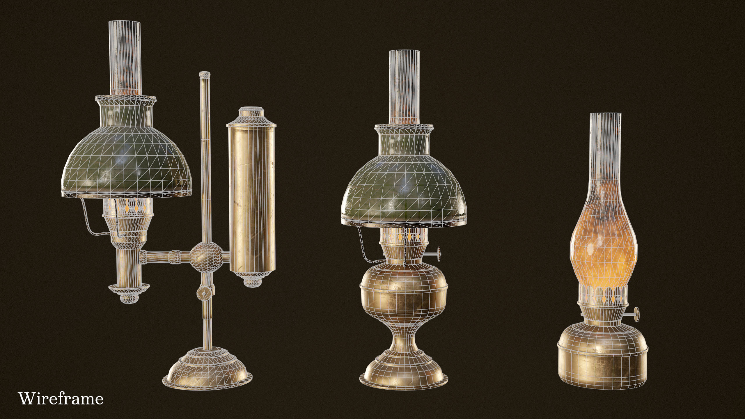 Victorian Table Lamps - PBR Game Ready Low-poly 3D model_14