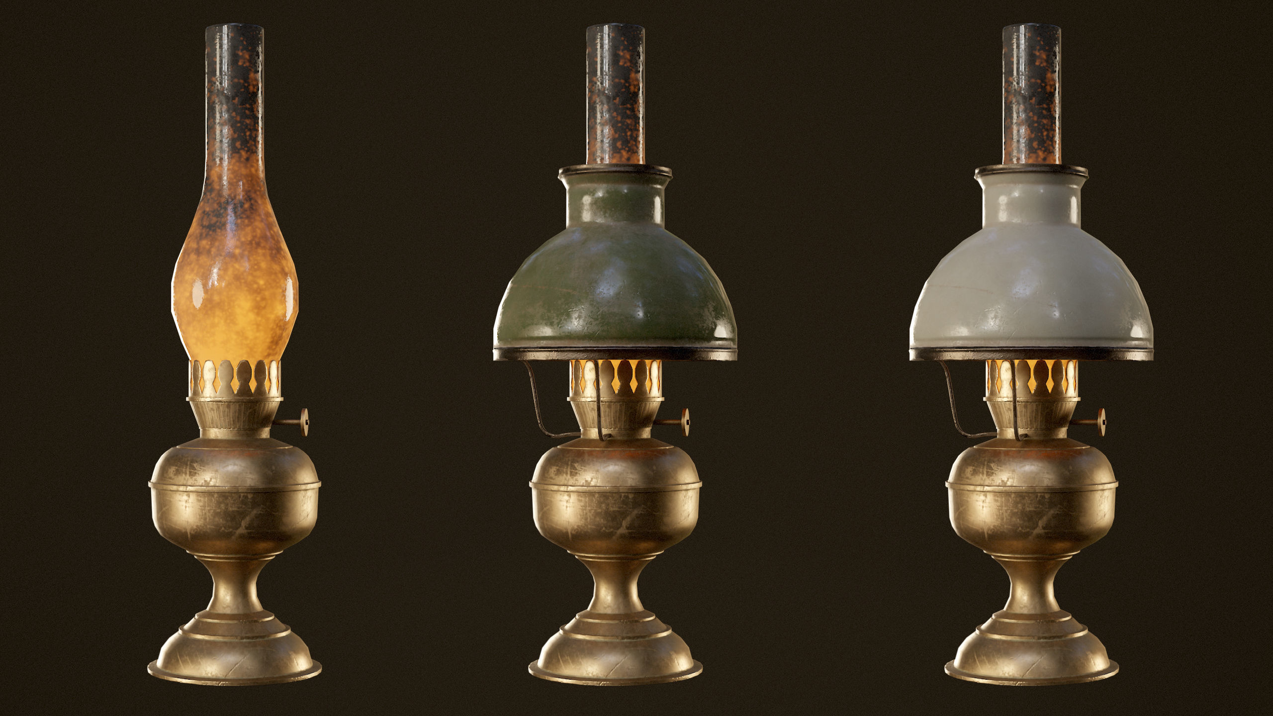 Victorian Table Lamps - PBR Game Ready Low-poly 3D model_5