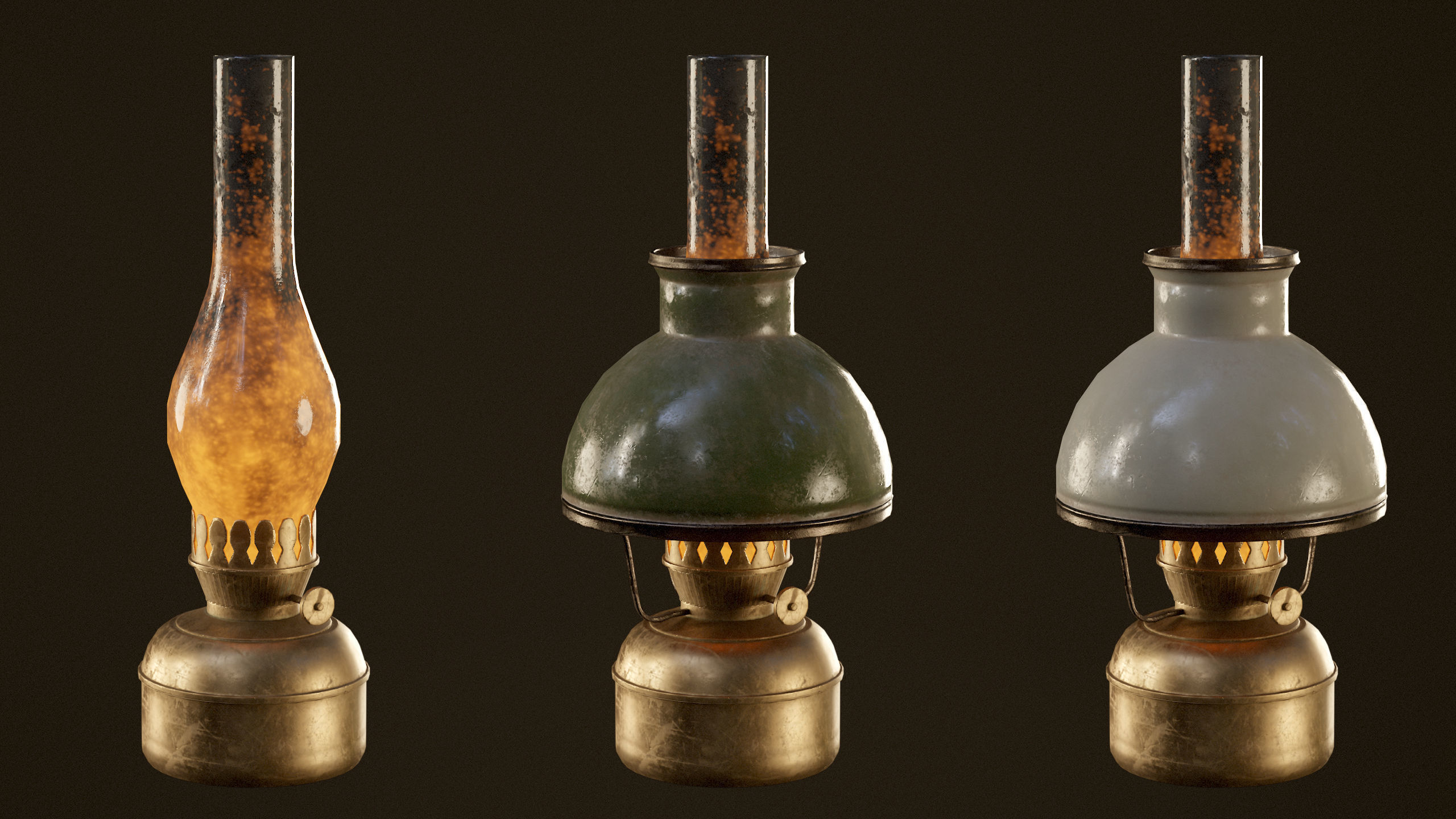 Victorian Table Lamps - PBR Game Ready Low-poly 3D model_7