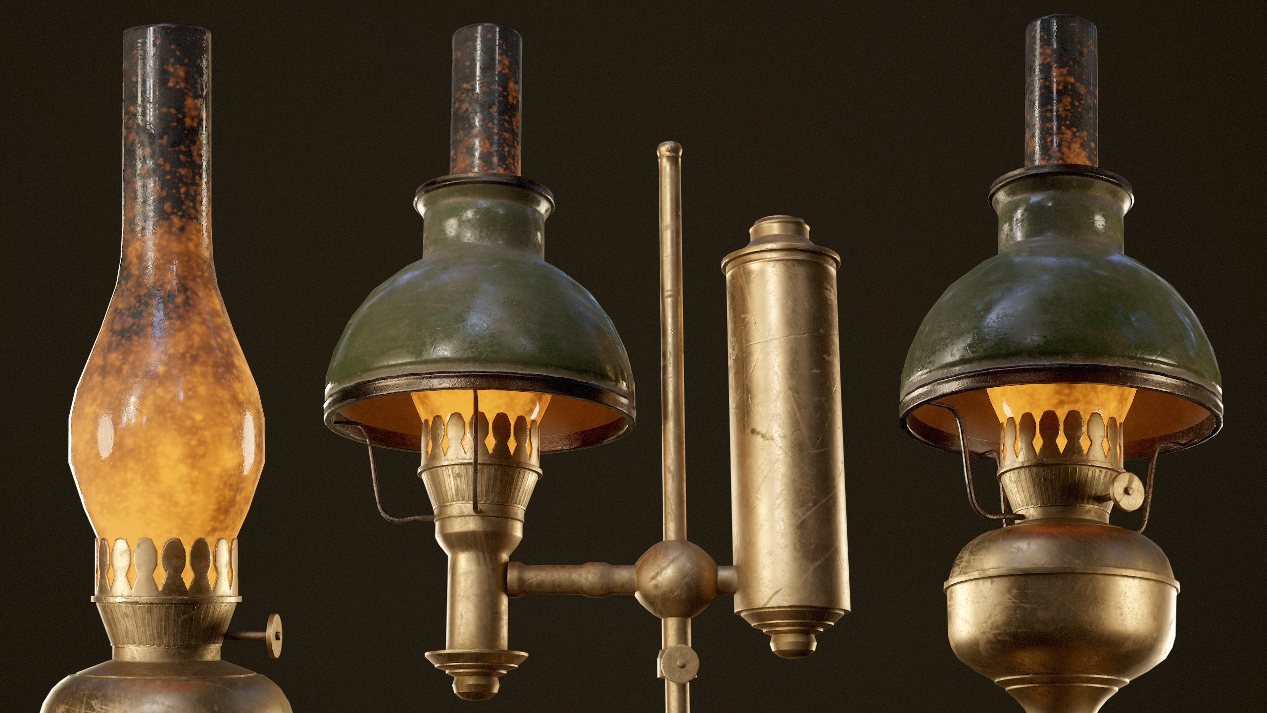 Victorian Table Lamps - PBR Game Ready Low-poly 3D model_10