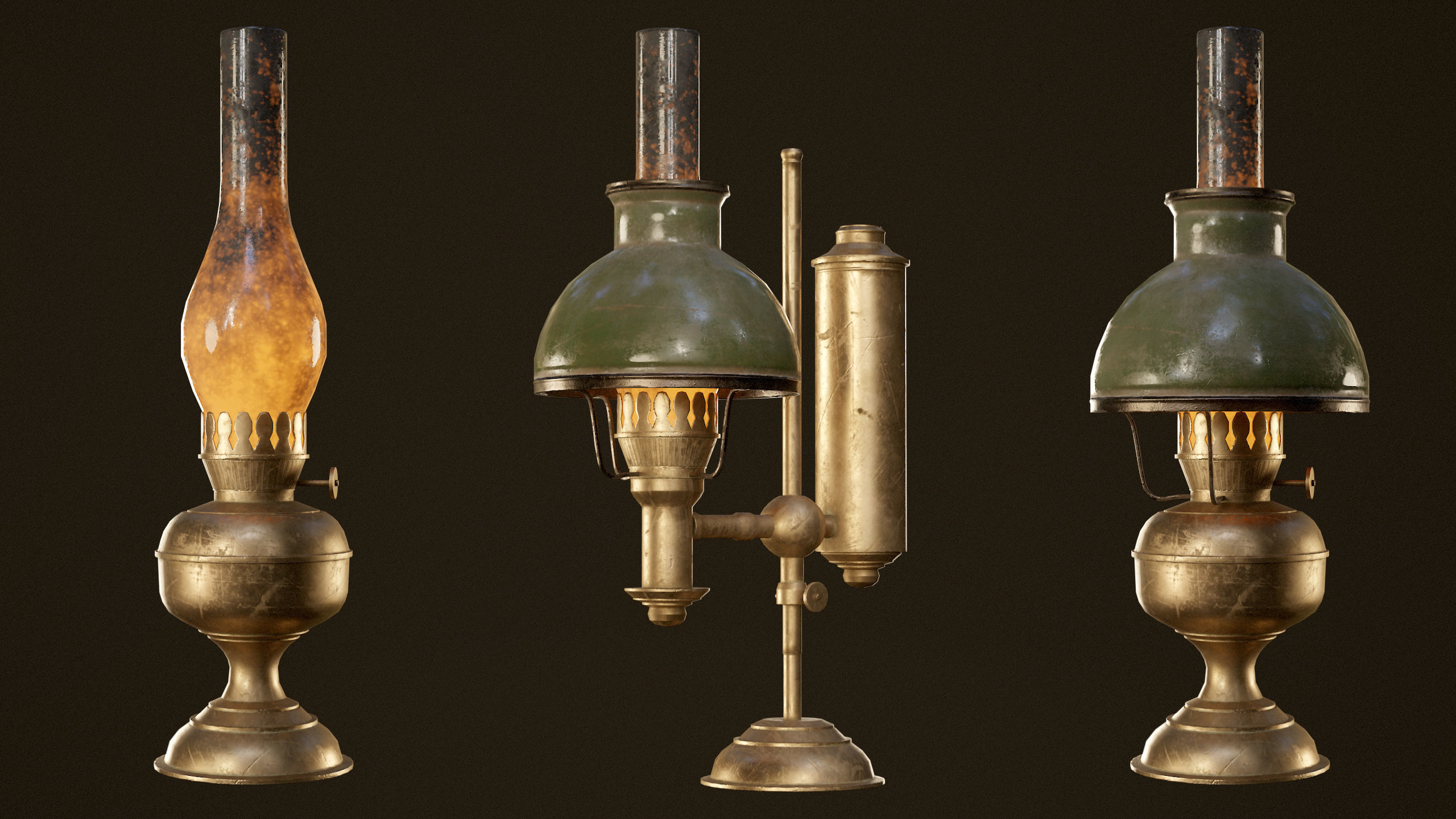 Victorian Table Lamps - PBR Game Ready Low-poly 3D model_11
