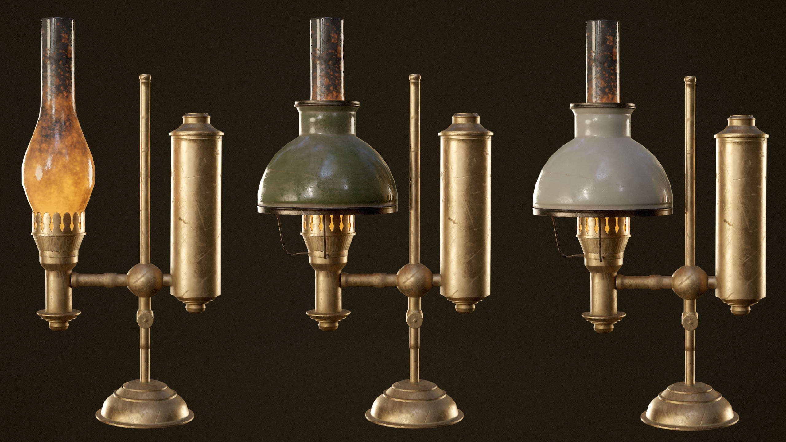 Victorian Table Lamps - PBR Game Ready Low-poly 3D model_3