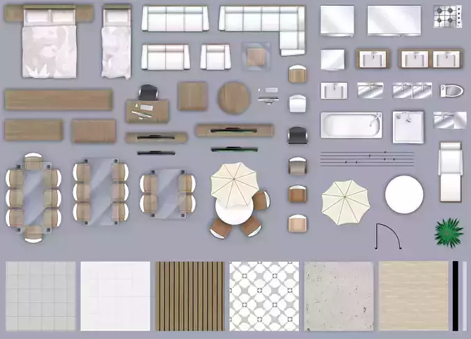 2d furniture floorplan top down view PSD 3D model