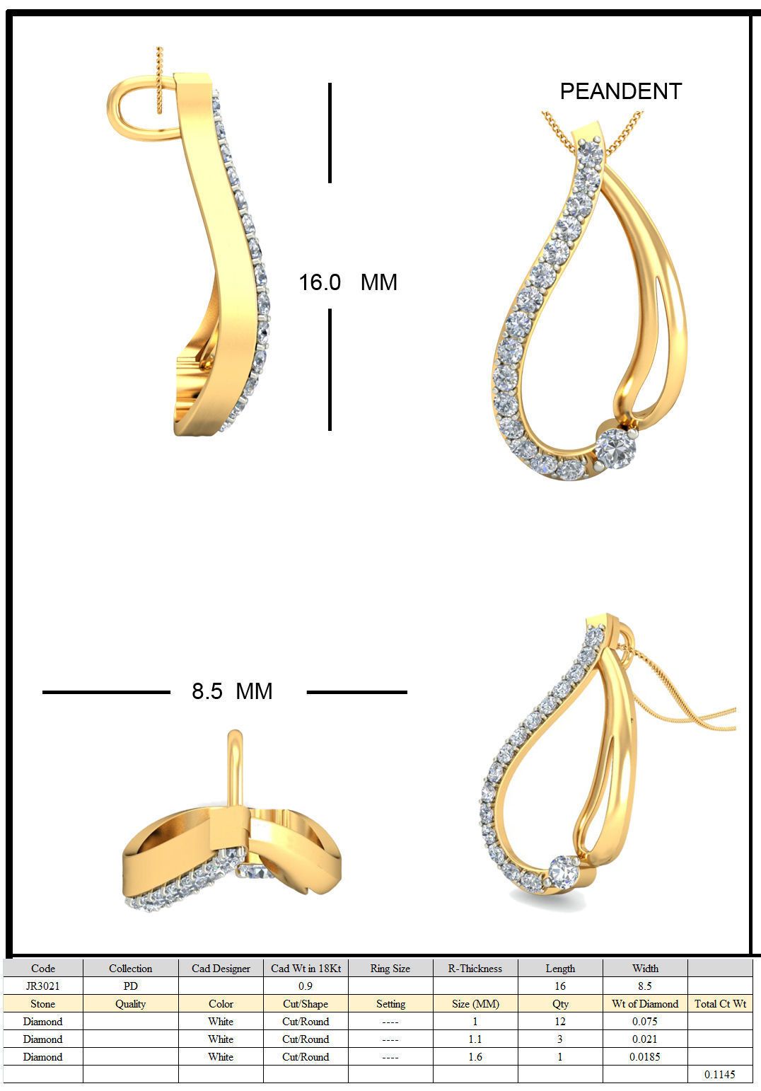 Light wt Diamond Charms Pendant 3dm stl render Detail 3D print model_1