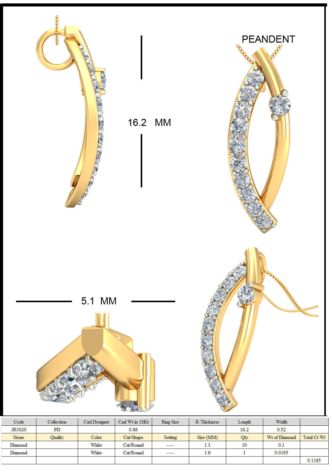 Light wt Diamond Charms Pendant 3dm stl render Detail 3D print model_4