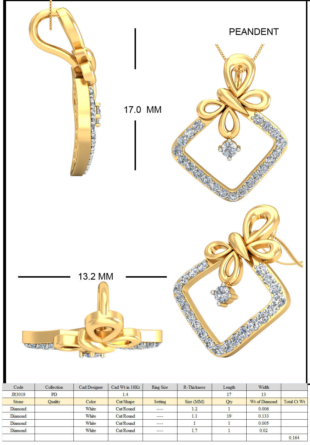 Light wt Diamond Charms Pendant 3dm stl render Detail 3D print model_4