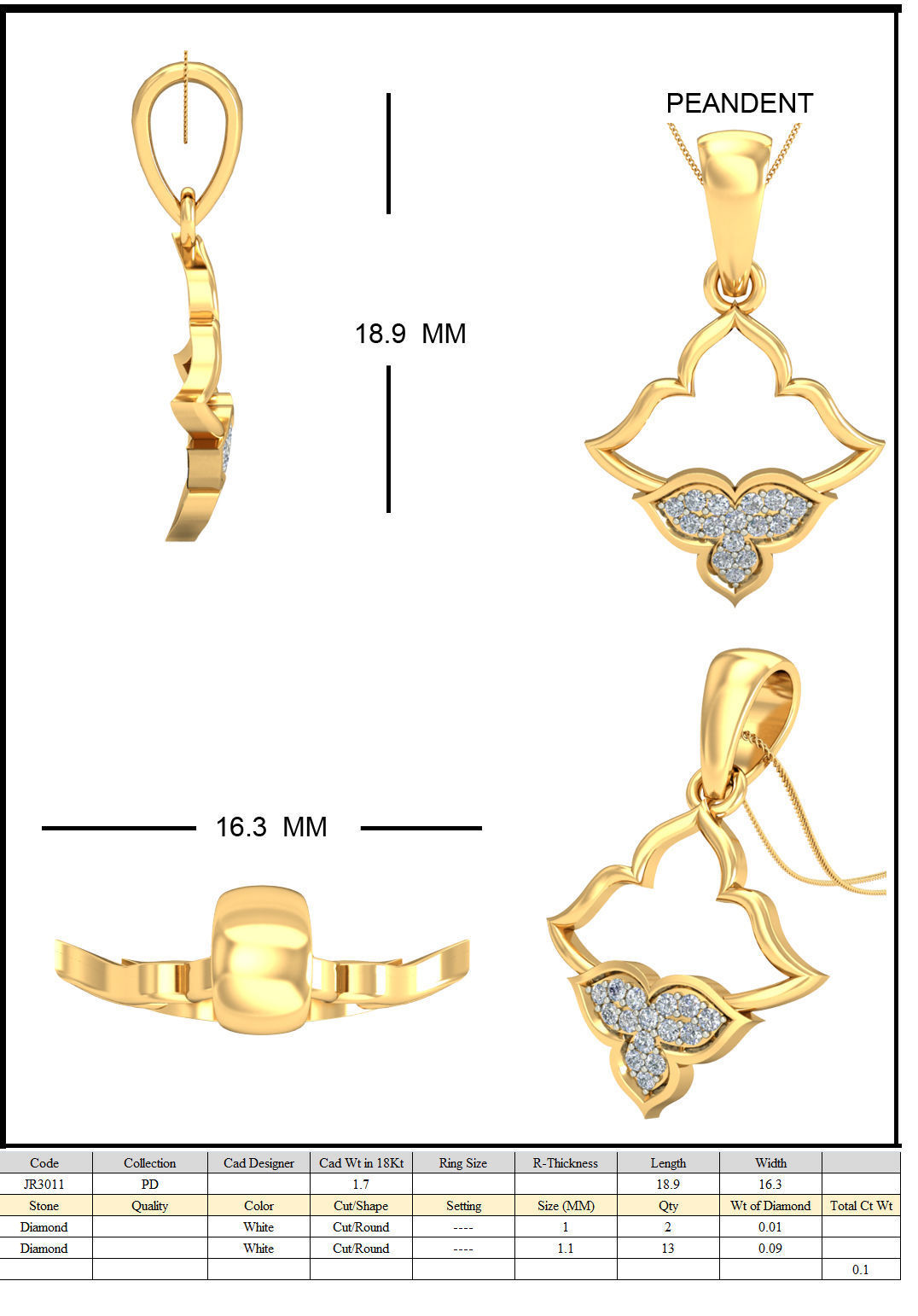 Light wt Diamond Charms Pendant 3dm stl render Detail 3D print model_4