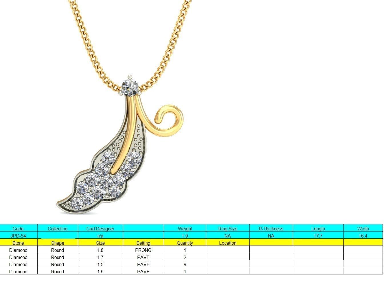 Light wt Diamond Charms Pendant 3dm stl render Detail 3D print model_1