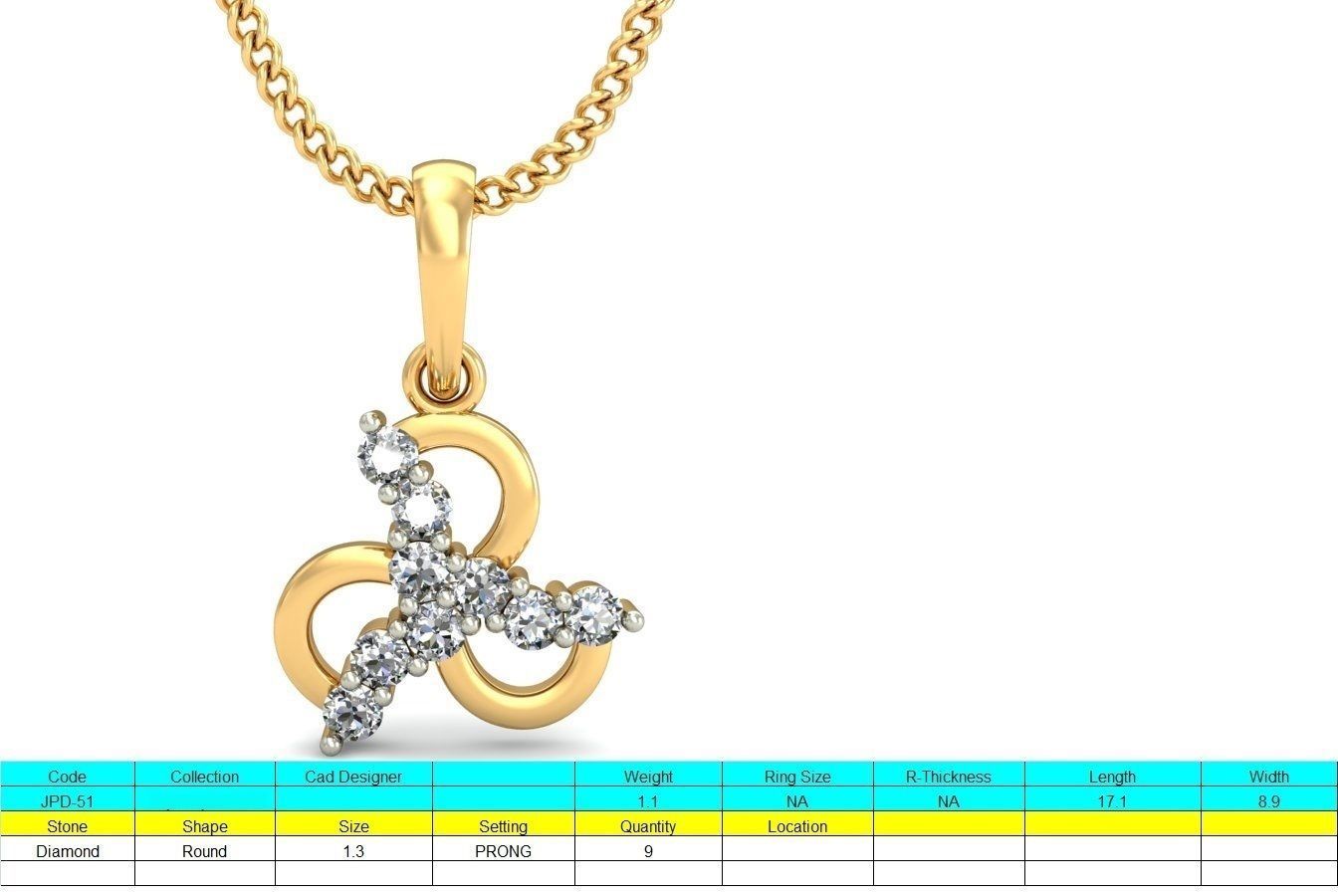 Light wt Diamond Charms Pendant 3dm stl render Detail 3D print model_1