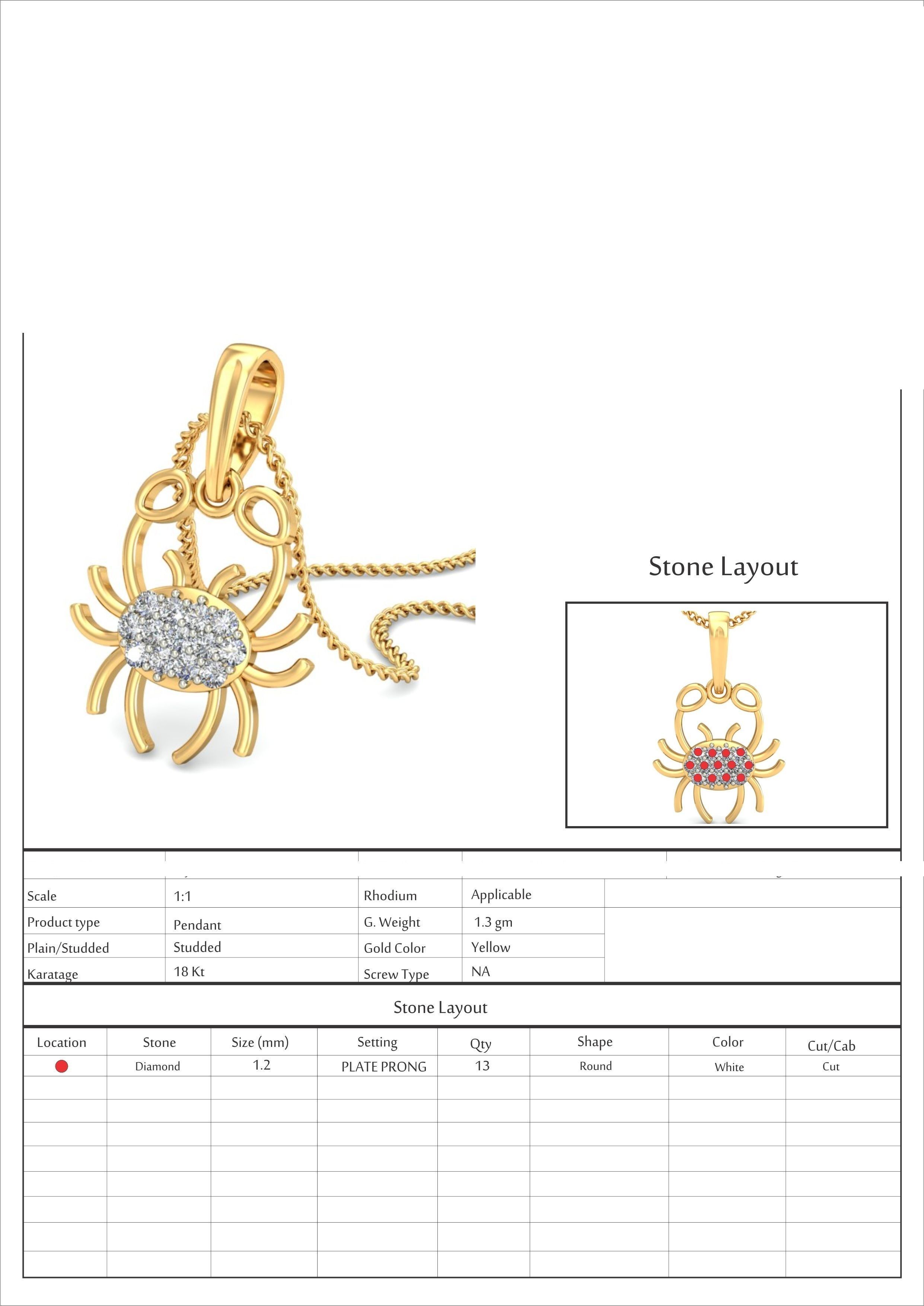 Crab Light wt Diamond Charms Pendant 3dm stl render Detail 3D print model_6