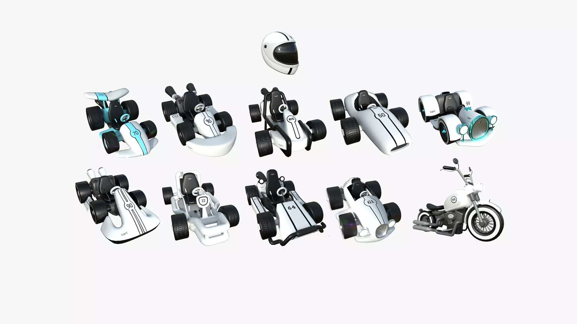 10 Cartoon Karts White Collection - Vehicle Racing Design _0