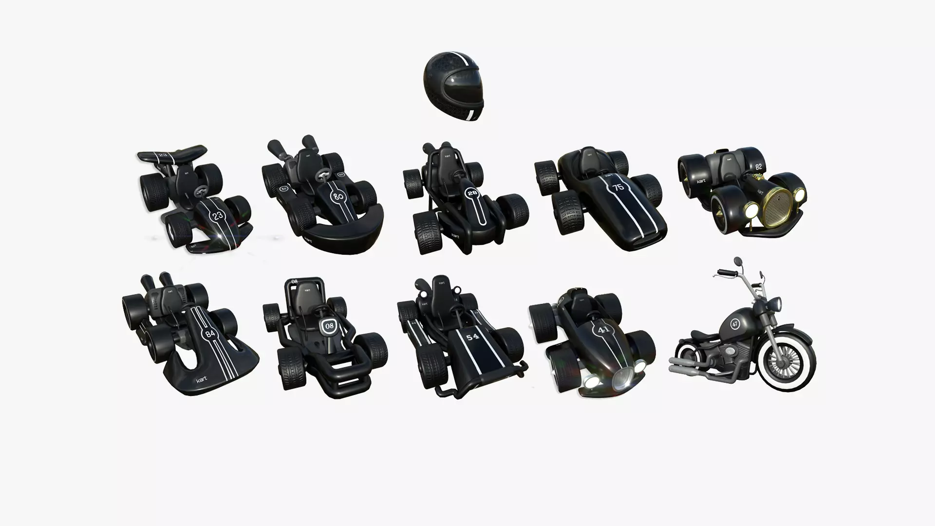 10 Cartoon Karts Black Collection - Vehicle Racing Design _0