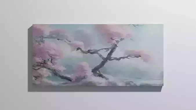 Cherry Trees next to a River Painting