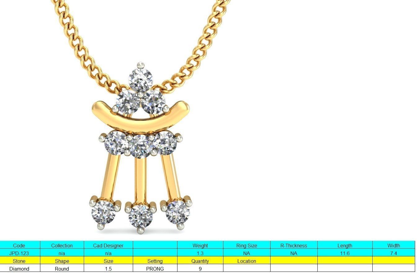 Light wt Diamond Charms Pendant 3dm stl render Detail 3D print model_1