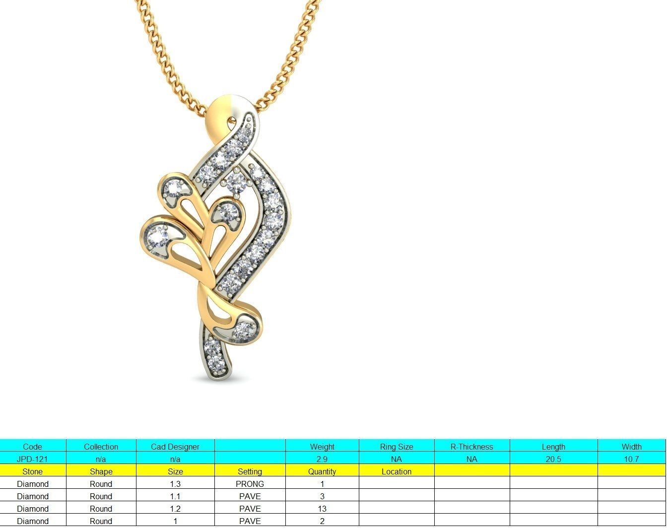 Light wt Diamond Charms Pendant 3dm stl render Detail 3D print model_1