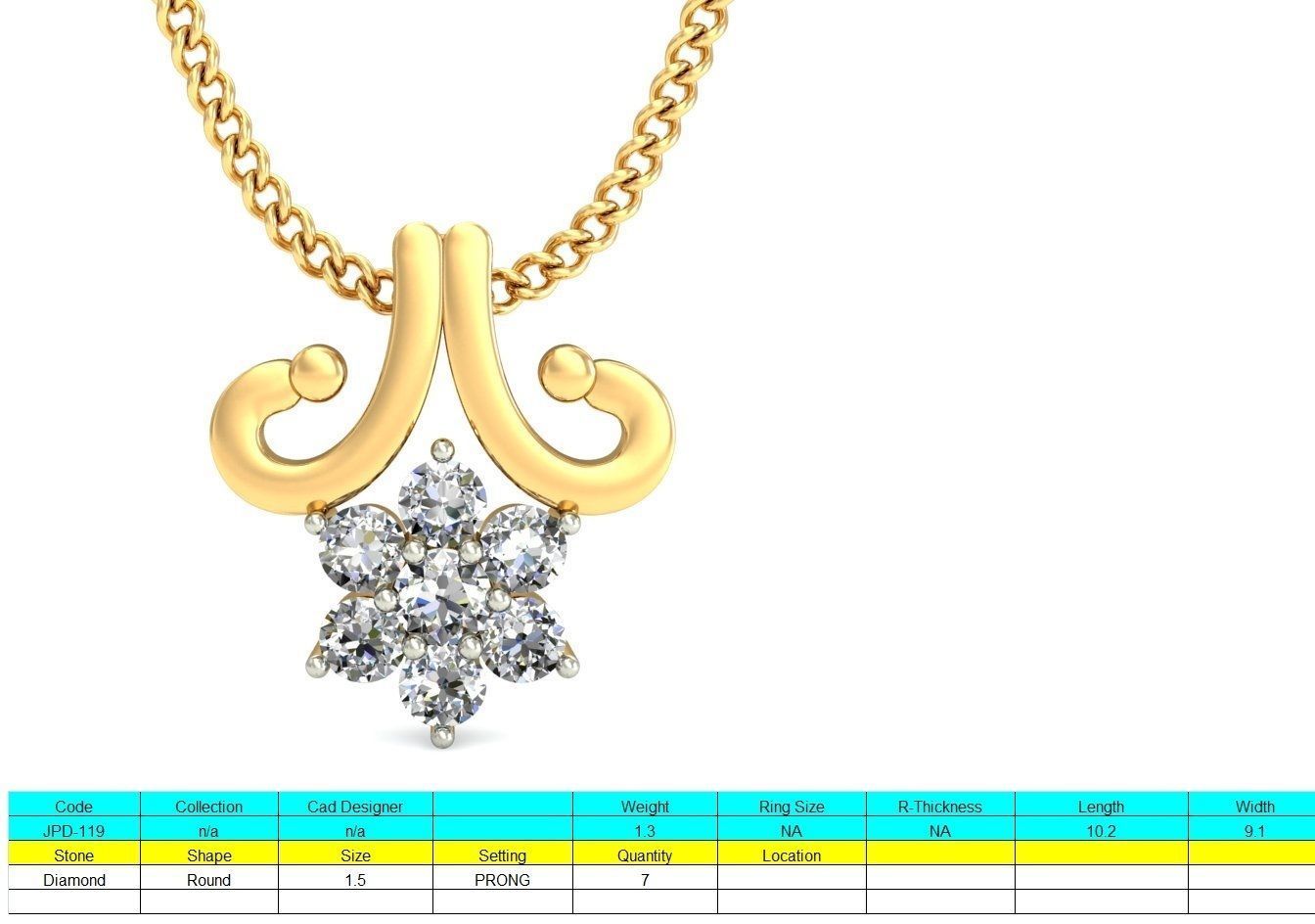 Light wt Diamond Charms Pendant 3dm stl render Detail 3D print model_1