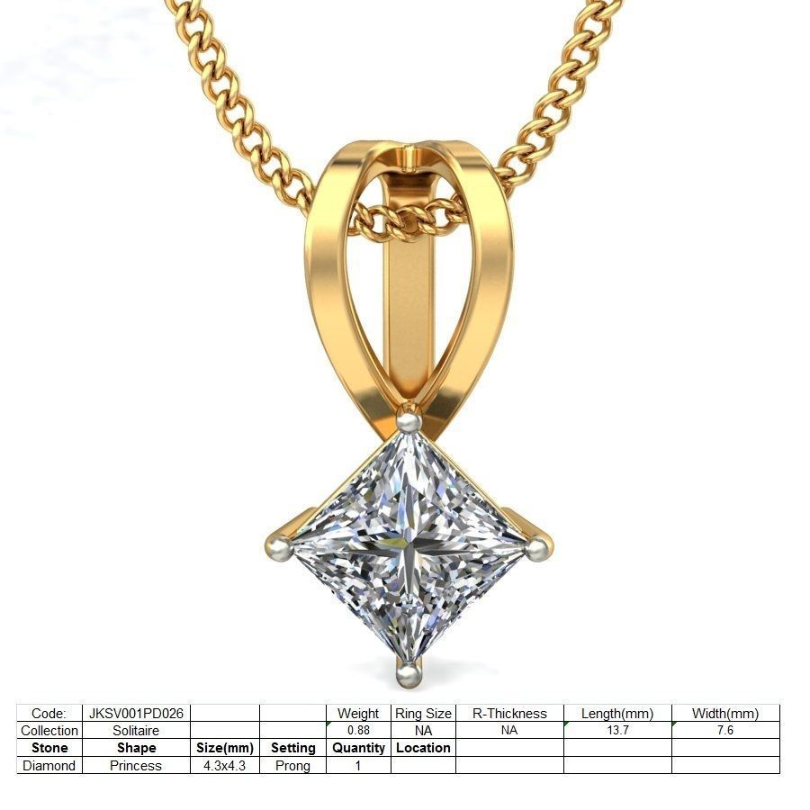 Solitaire Diamond Pendant 3dm stl render detail 3D print model_4