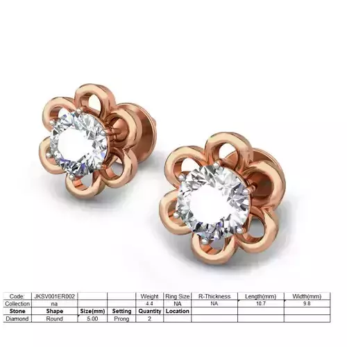 Women Studs Diamond Earrings 3dm stl renders detail