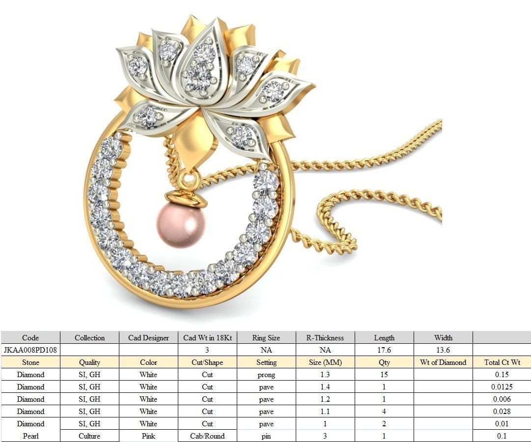 Light wt Lotus Diamond Charms Pendant 3dm stl render Detail 3D print model_6