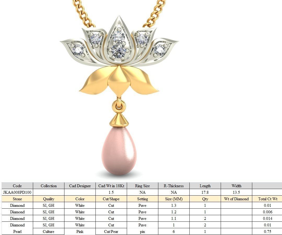 Light wt Lotus Diamond Charms Pendant 3dm stl render Detail 3D print model_2