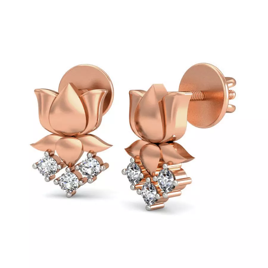 Lotus Studs Earrings 3dm stl renders detail 3D print model_0