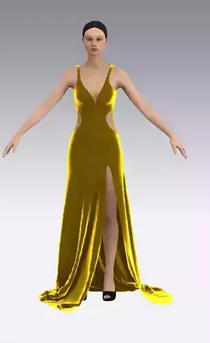 dress velvet fabric yellow color dress Low-poly 3D model