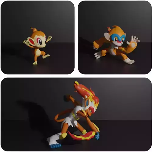 Chimchar Monferno and Infernape 3D print model