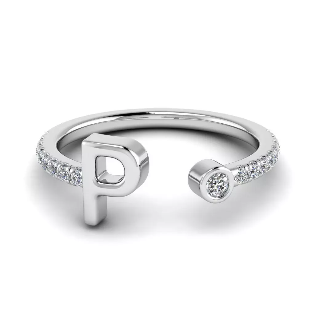 Jewelry alphabet ring P 3D print model_0