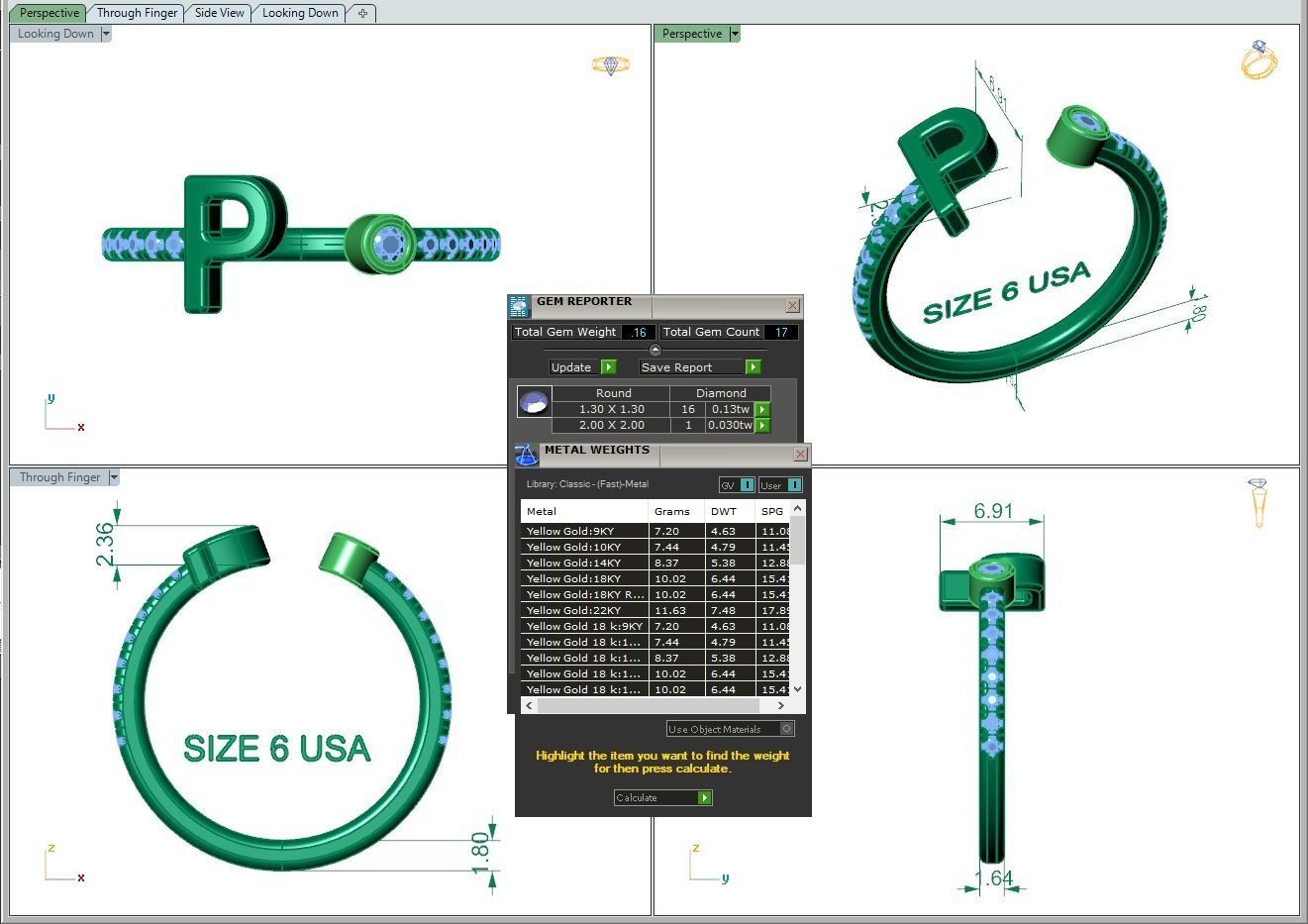 Jewelry alphabet ring P 3D print model_2