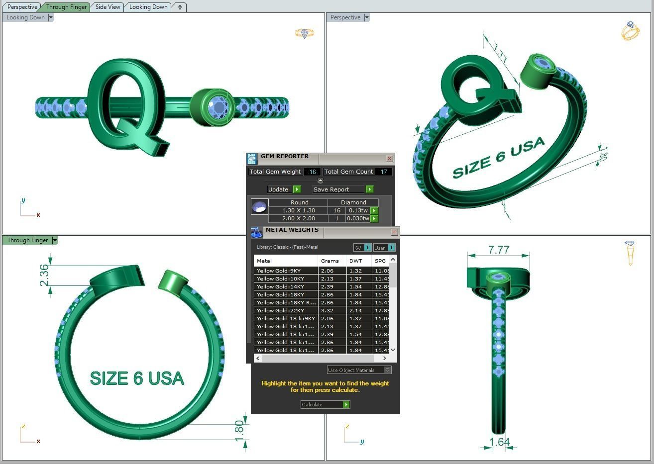 Jewelry alphabet ring Q 3D print model_20