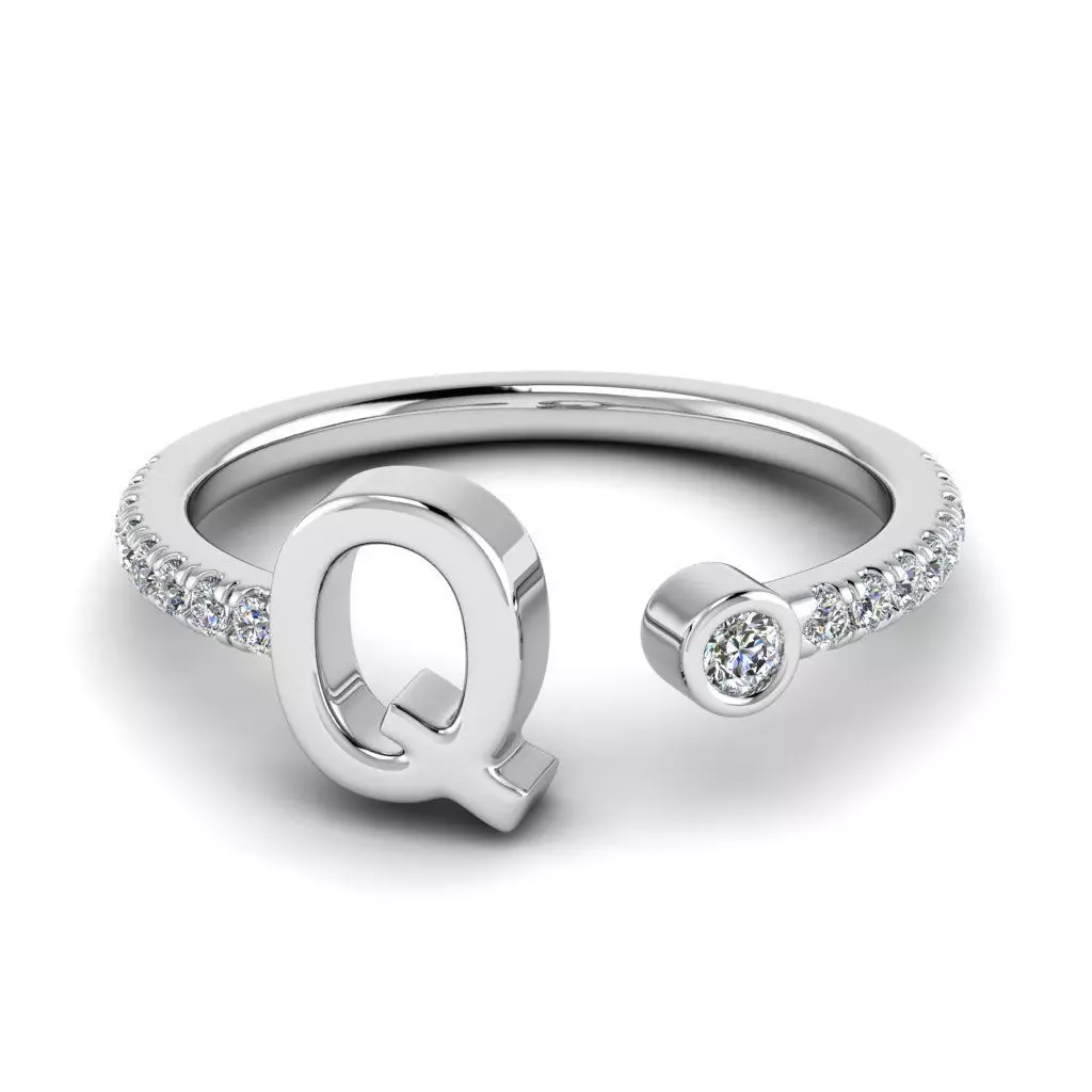 Jewelry alphabet ring Q 3D print model_0