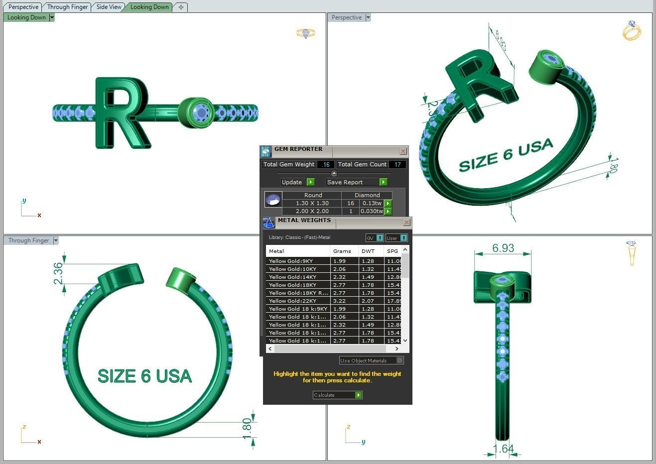 Jewelry alphabet ring R 3D print model_4