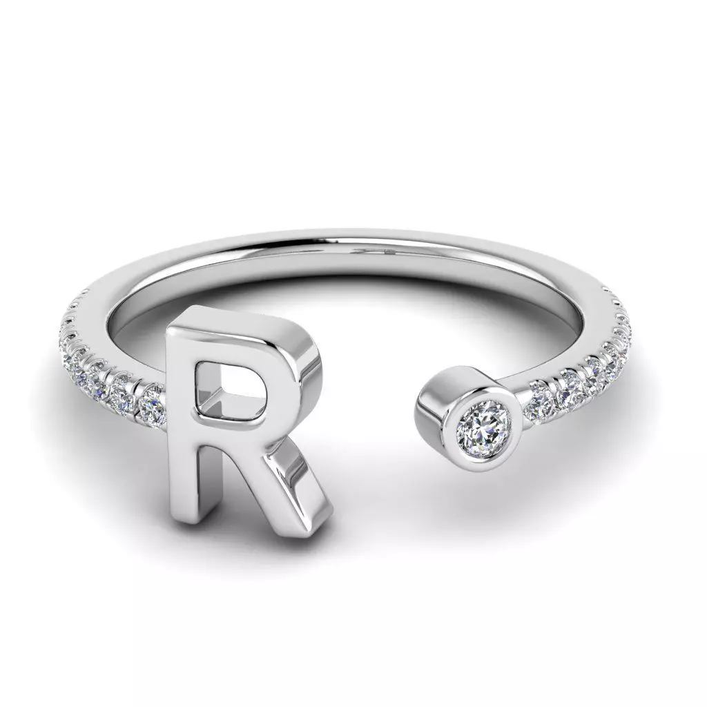 Jewelry alphabet ring R 3D print model_0