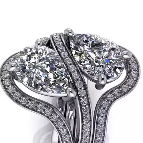 Modern TearDrop pear Shape 2 stone ring BirthStone 3D print model