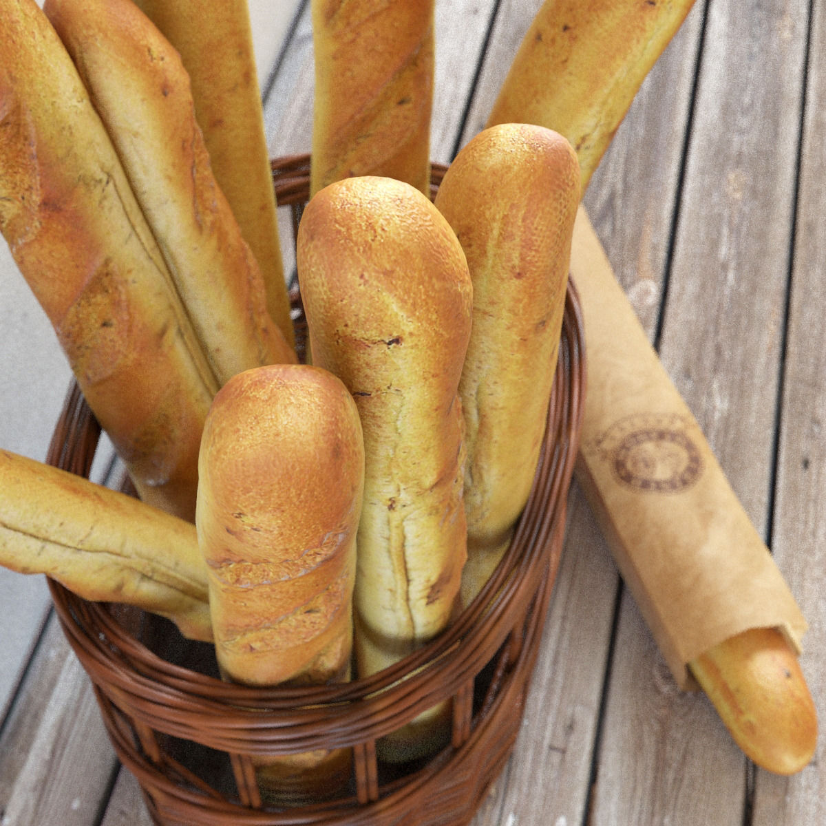 Basket with Baguettes 3D model_3