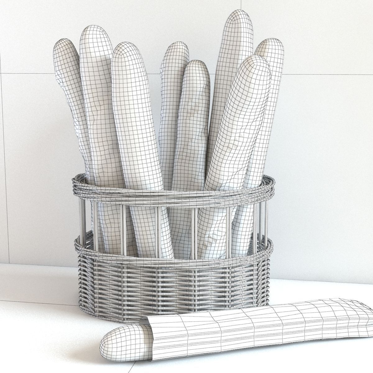 Basket with Baguettes 3D model_1