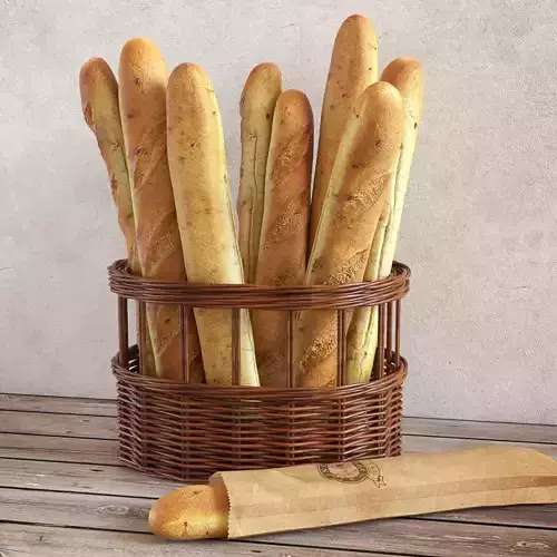 Basket with Baguettes 3D model