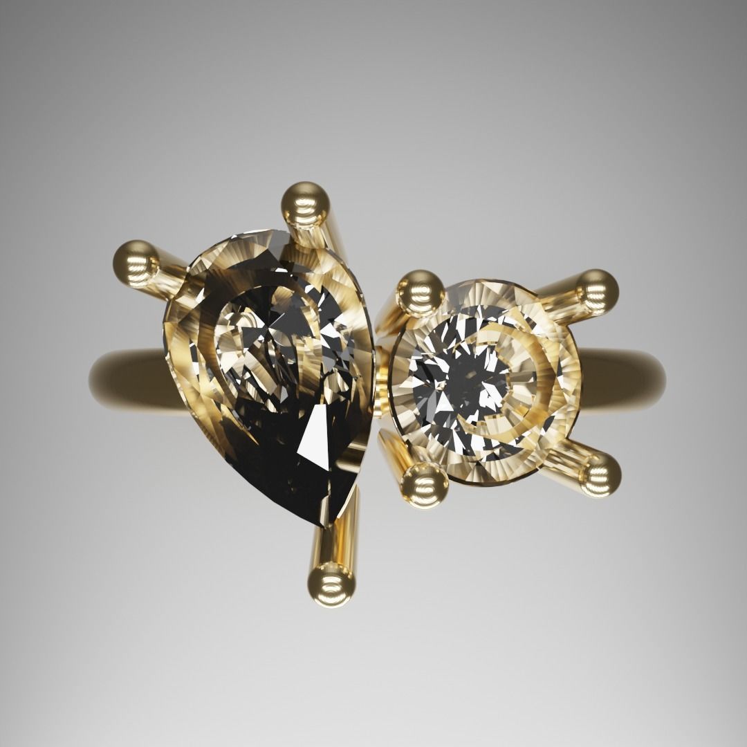 Toi et Moi Ring 3D print model_1