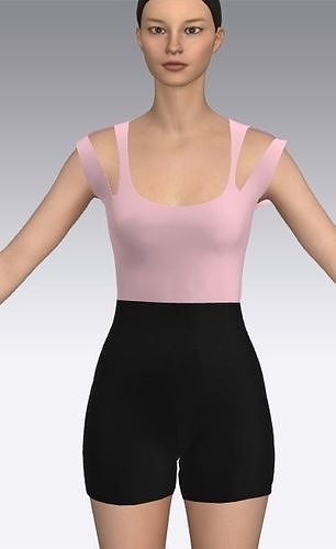 powder pink blouse crop slevee jump suit look Low-poly 3D model