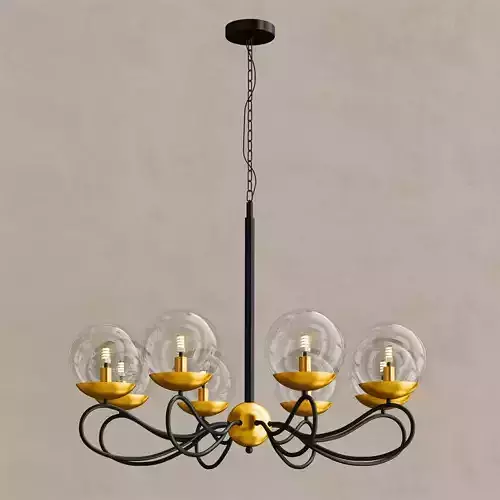 PRUINA gold chandelier with glass globes 3D model