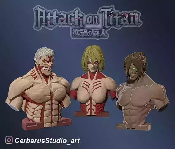 ATTACK ON TITAN - BUST PACK  - Titan ataque-Blindado- Femenino 3D print model