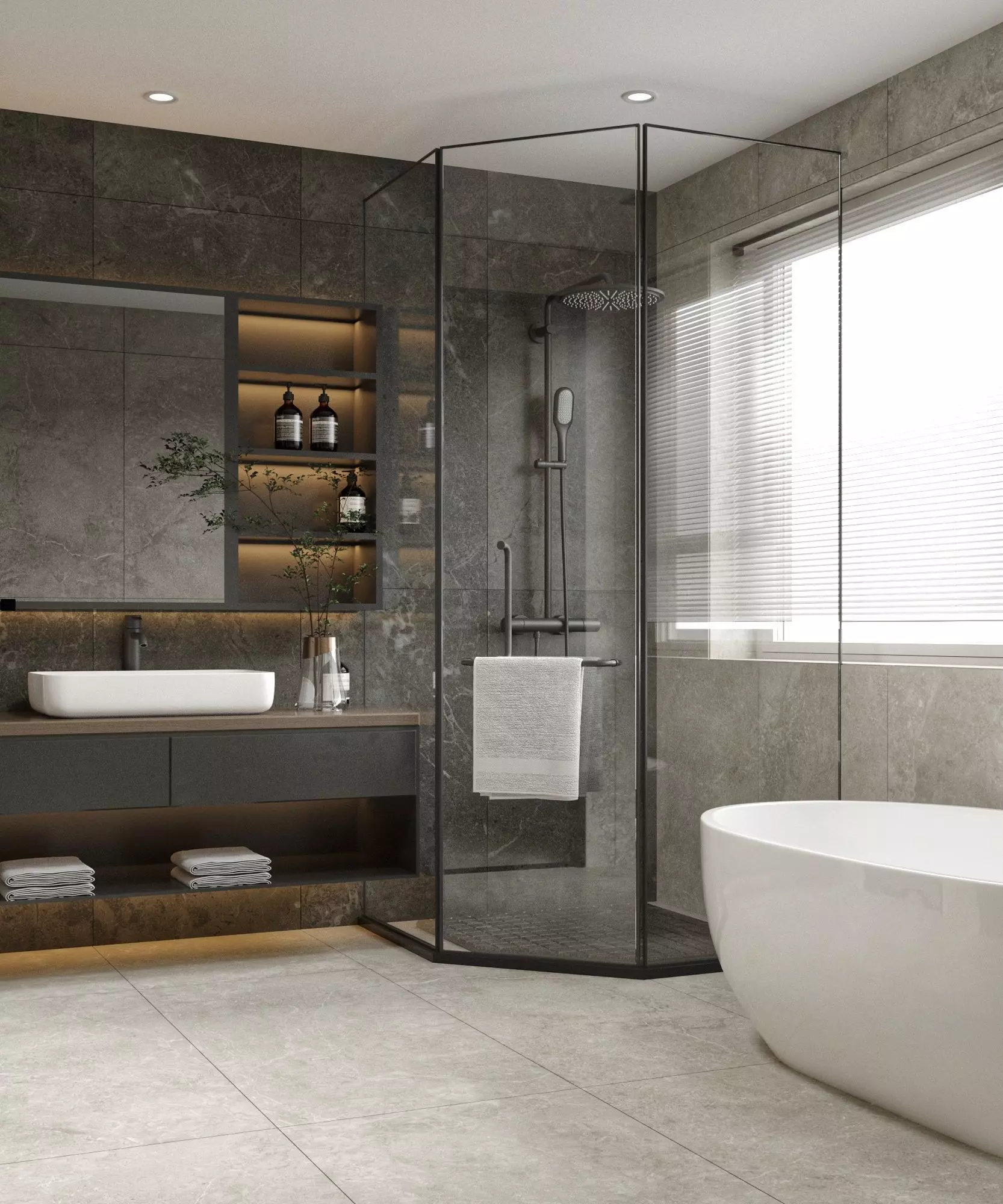 bathroom modern with walk in shower 3D model_0
