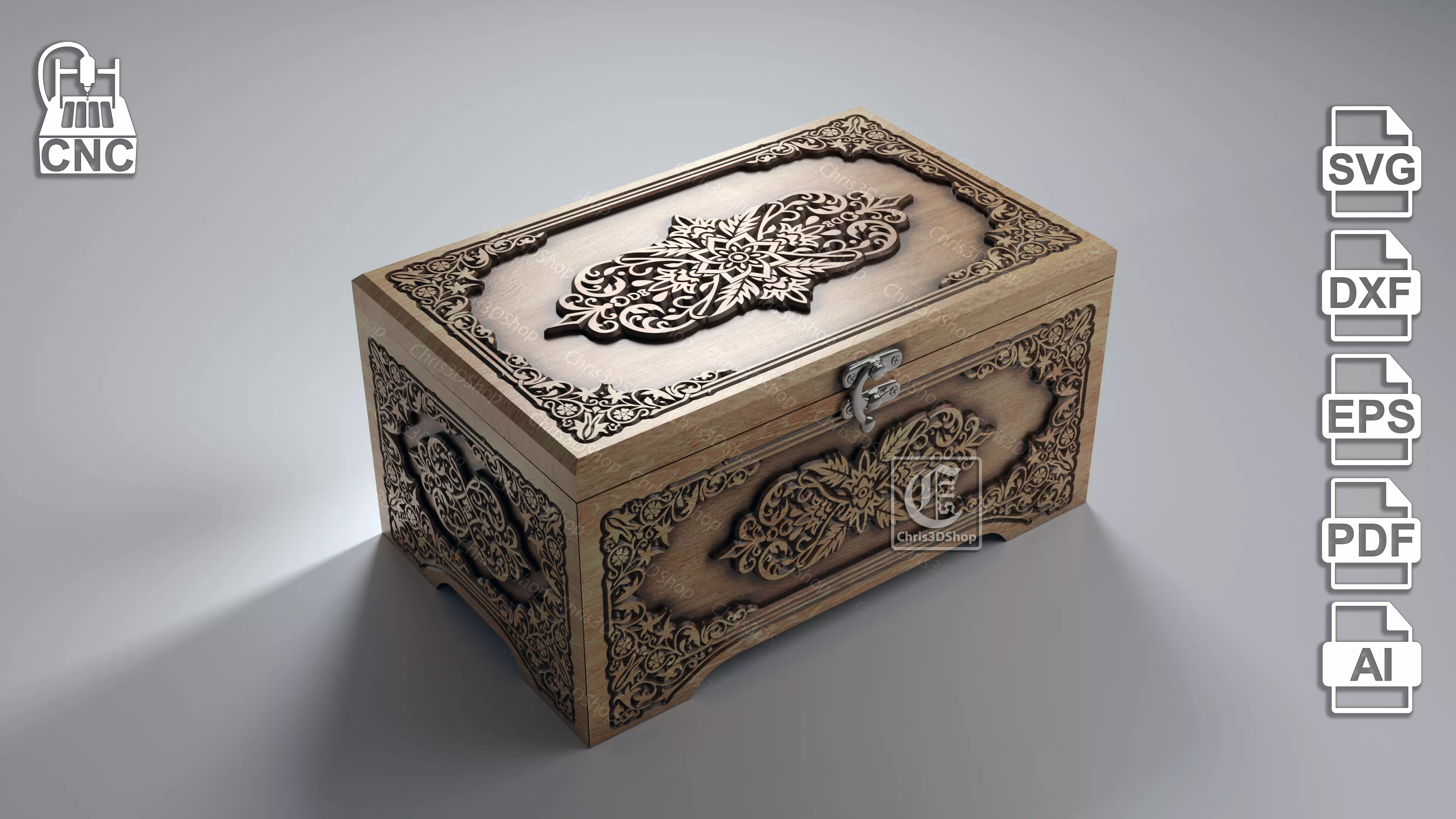 Wooden Box 2 - Files For CNC svg dxf eps ai pdf 3D model_0