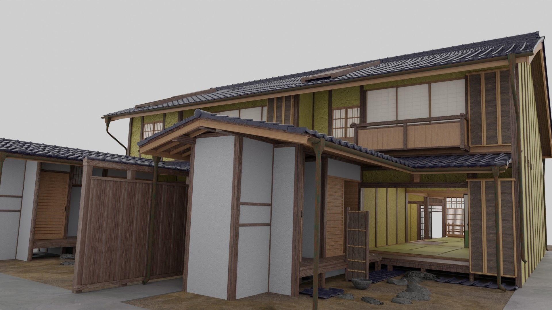 Traditional Kyoto Style row house in Japan 3D model_5
