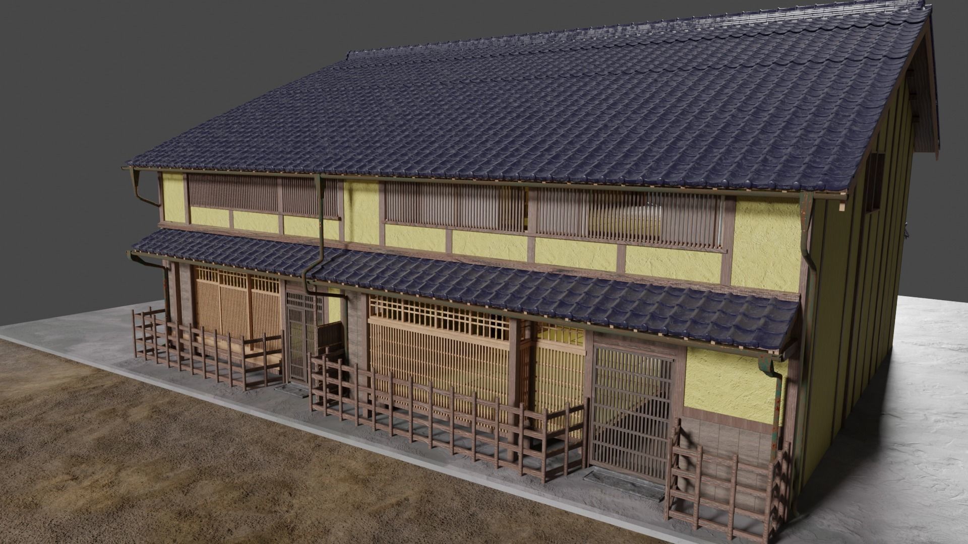 Traditional Kyoto Style row house in Japan 3D model_4